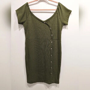 Plus Size Green Ribbed Bodycon Dress